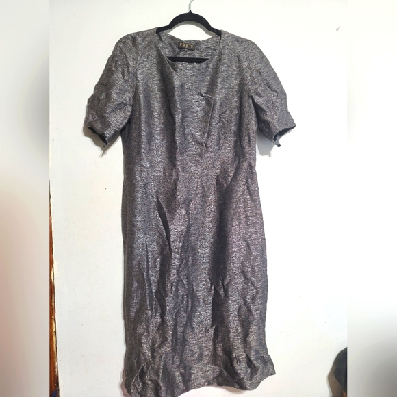 Ports 1961 Womens Pleated Sheath Dress Wrap Brown‎ Greige Silver Size 12 Large - Picture 1 of 3